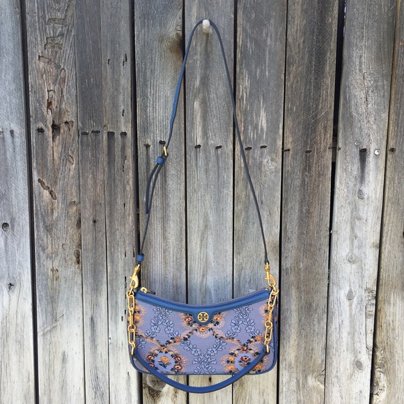 New Tory Burch Brocade Studio Shoulder Bag Sea Frost Blue - Picture 3 of 16